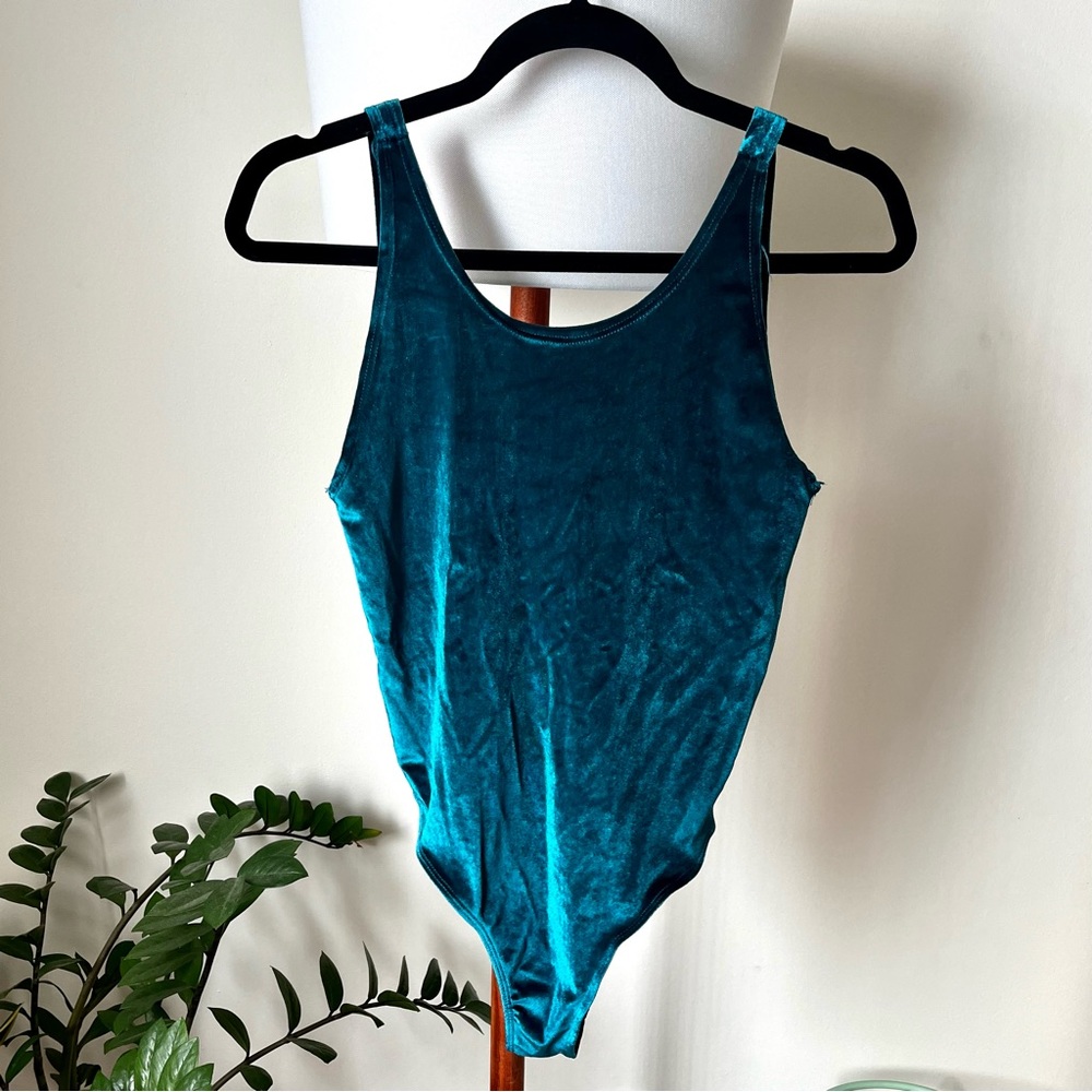 Zara Velvet Bodysuit - Teal/Peacock Blue